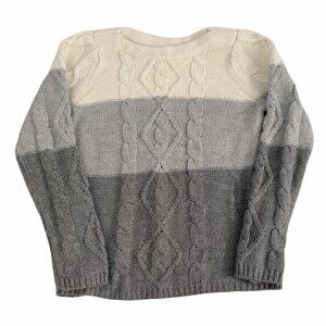 St. John’s Bay Women’s Cable Knit Sweater Gray Colorblock Size L